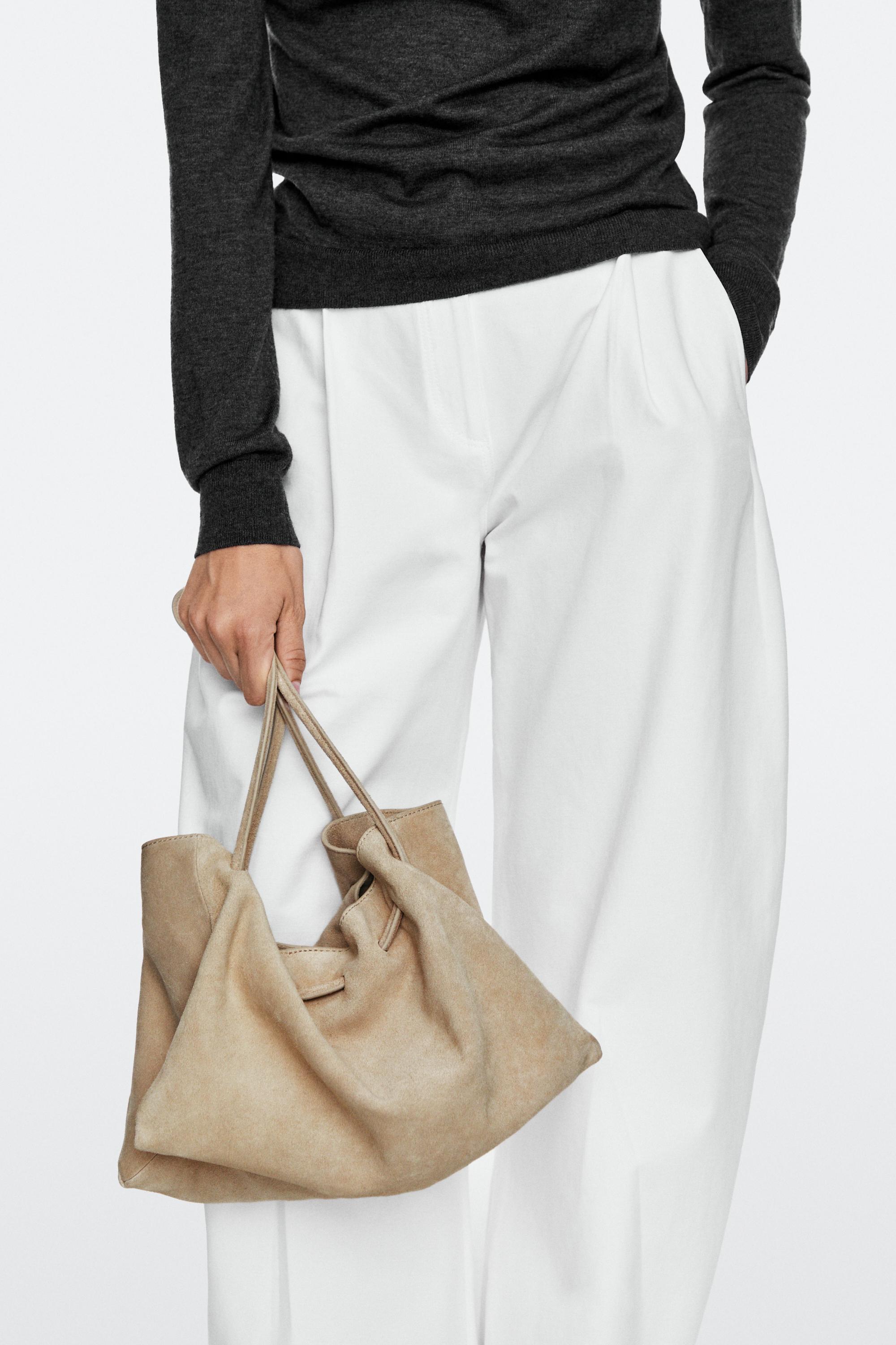 Ruched split suede leather bag